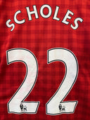 Red checkered football jersey back with Scholes name and 22 player number