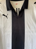 Home football shirt, white with black V-neck and black side panel; Puma logo