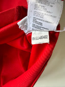 Red soccer home shirt with size tag and red sleeve cuff detail