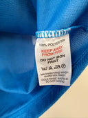 Blue football shirt collar with neck care label, 100% polyester