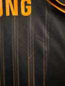 Black pinstripe football jersey front panel with textured vertical stripes
