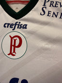 Palmeiras 2014 away shirt, white with green V-neck, sponsor logo and crest