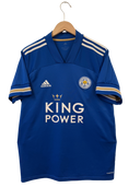 Blue home football shirt front with adidas, Leicester crest, and KING POWER