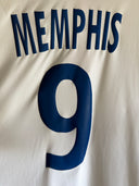 White jersey back with blue "MEMPHIS" name and large "9" number