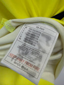 Away jersey care label inside, yellow lining with KEEP AWAY FROM FIRE text