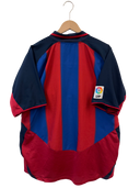 Red, blue, and navy striped football shirt back with LFP patch