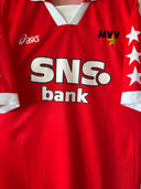 Red home football jersey front with Asics logo and large 'SNS bank' sponsor print