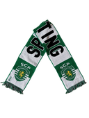 Green and white Sporting CP scarf with fringed ends and club crest