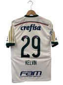 Palmeiras 2014 away shirt, white with green trim, Kelvin 29 and sponsor logos