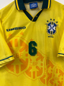 Yellow Brazil home football shirt with Umbro logo, CBF crest, and player number 6