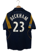 LA Galaxy away jersey back with BECKHAM 23 print and yellow sleeve stripes.