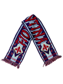 Fiorentina scarf folded, blue red white print with crest, star accents, purple fringe