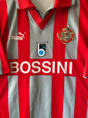Red and gray striped jersey with V-neck collar, Puma mark, crest and BOSSINI label